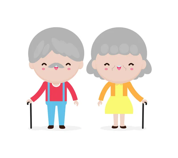 Cute Elderly Couple Portrait Happy Grandparents Old People Senior Cartoon — Stock Vector