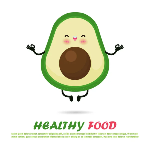 Cute Cartoon Avocado Yoga Pose Τρώγοντας Υγιεινό Φαγητό Και Καλή — Διανυσματικό Αρχείο