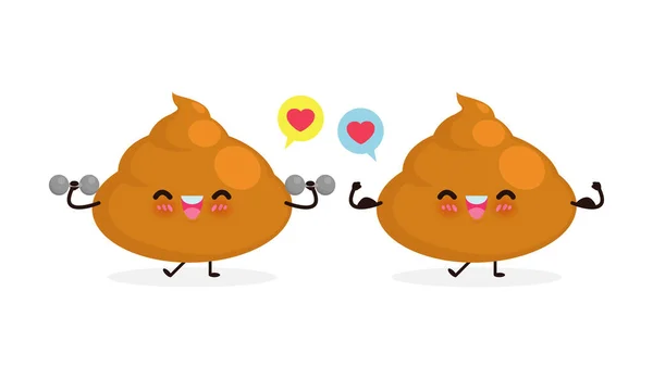 Cute Happy Strong Poop Robi Ćwiczenia Hantlami Kupą Pokazać Mięśnie — Wektor stockowy