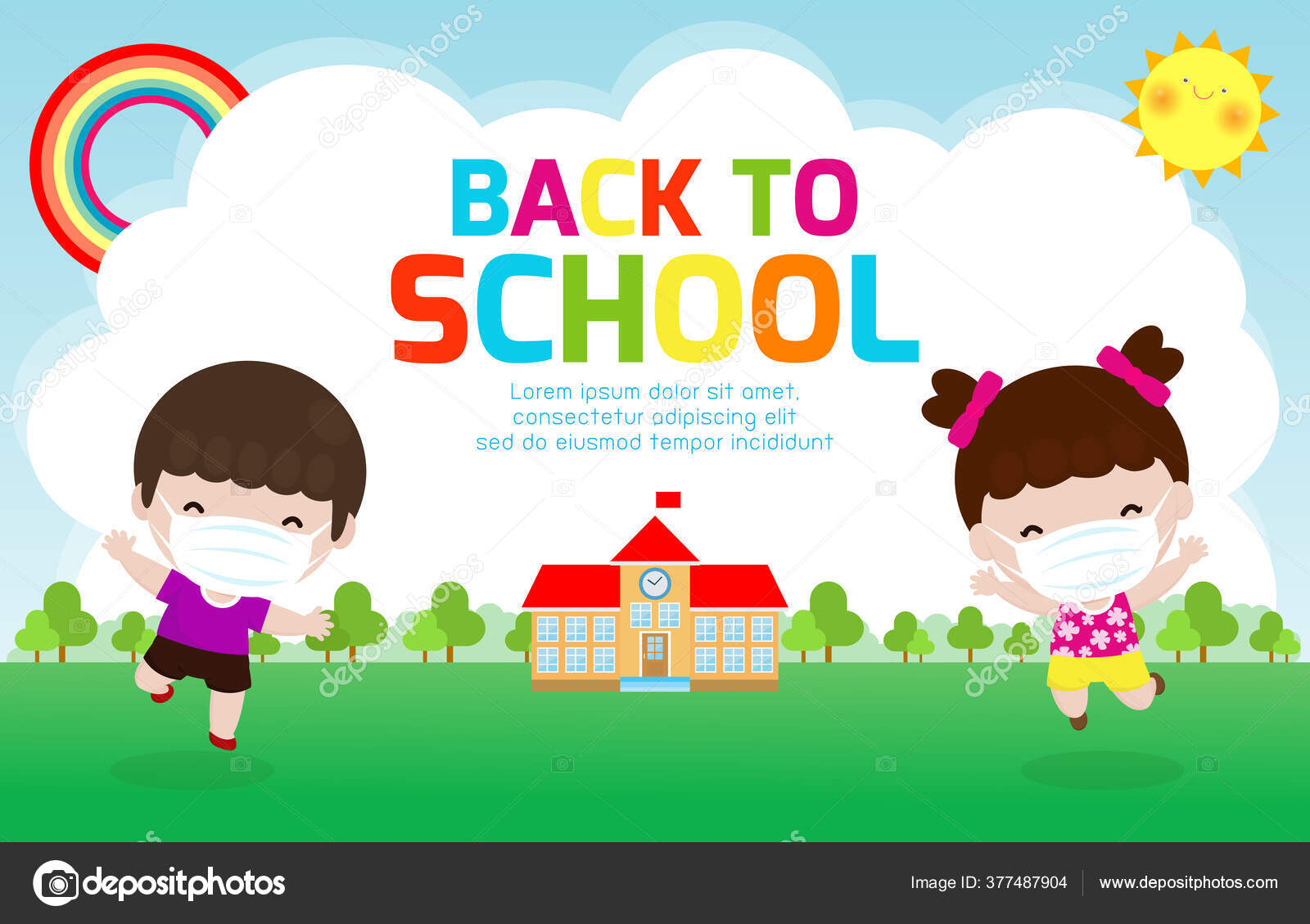 Back School New Normal Lifestyle Concept Happy Kids Jumping Wearing Stock  Vector Image by ©phanuchat10700@ #377487904