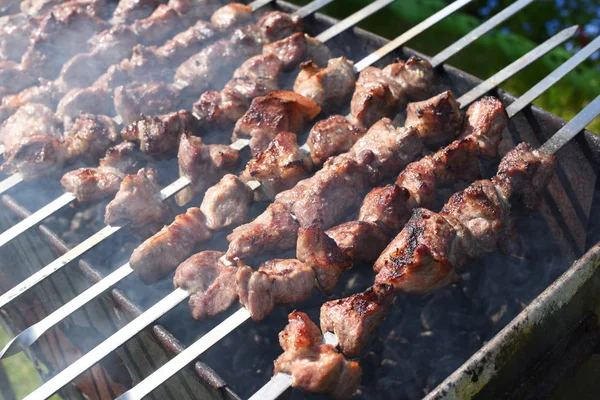 Griller de la viande marinée sur un brasero — Photo