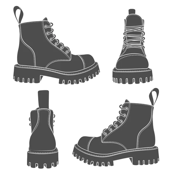 Conjunto vetorial de desenhos com botas. Objetos isolados em um branco . —  Vetores de Stock