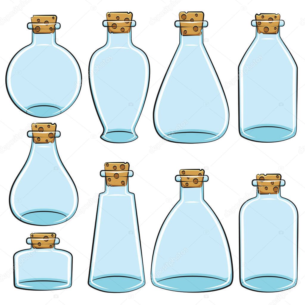 Set of color cans, vials, bottles. Isolated vector objects on white