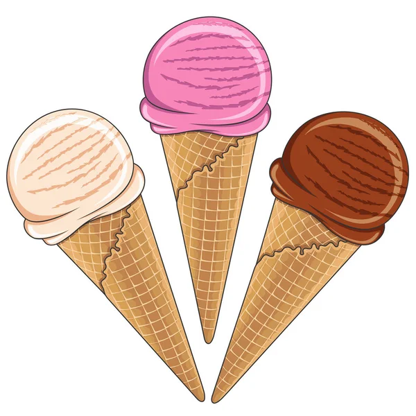 Conjunto de saborosa cor de sorvete. Ilustração vetorial . — Vetor de Stock
