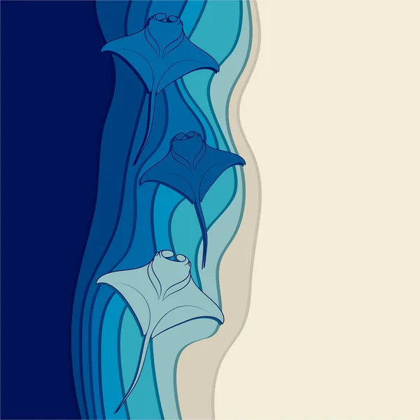 해저 및 해양 가오리만 타 가오리와 벡터 배경 — 스톡 벡터