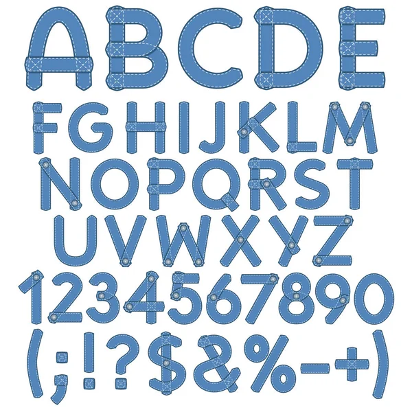 Písmena, číslice a znaky džínovina. Izolované objekty na bílém — Stockový vektor