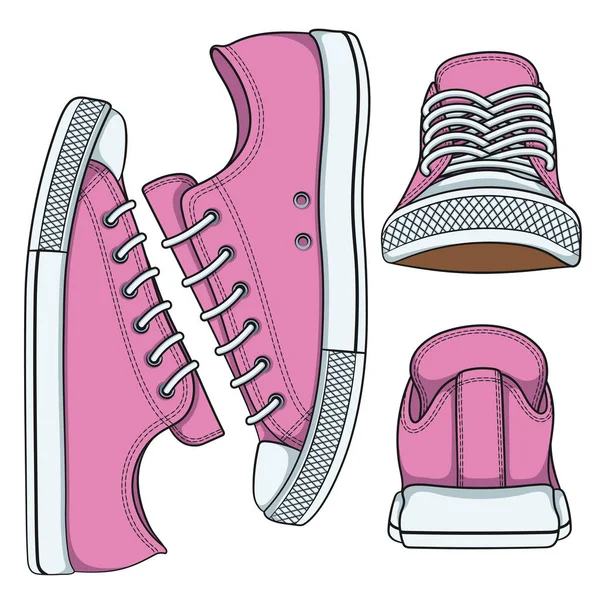 Σύνολο των εικονογραφήσεων με ροζ αθλητικά παπούτσια. — Διανυσματικό Αρχείο