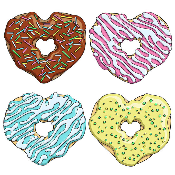 Set of colorful tasty donuts in the form of a heart