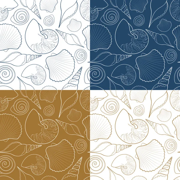 Deniz kabukları ile vektör yaz Dikişsiz desen seti