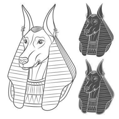 Anubis ile siyah beyaz görüntüler küme. İzole vektör nesneleri.