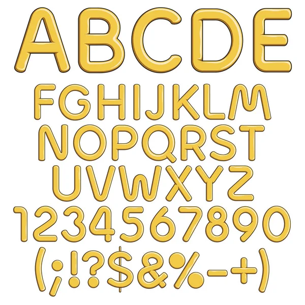 Gold alphabet, numbers and signs. Isolated vector objects. — Stock Vector