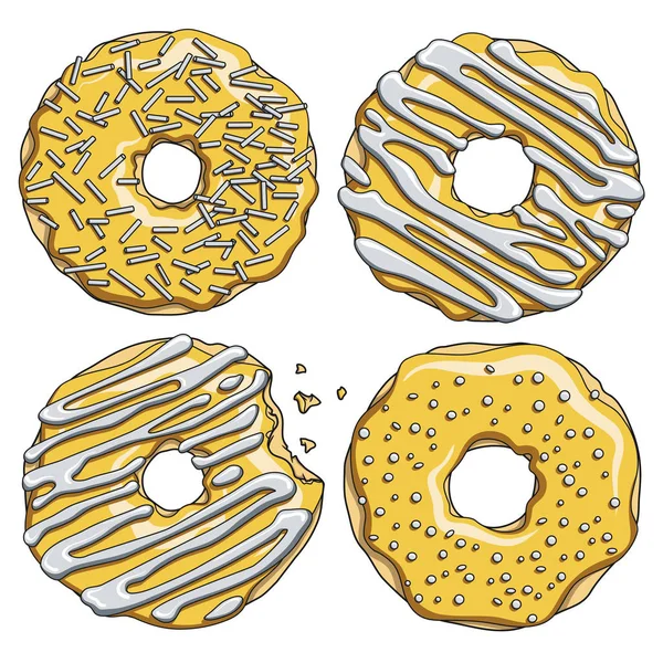 Conjunto de donuts de ouro com creme de prata. Objetos isolados . — Vetor de Stock