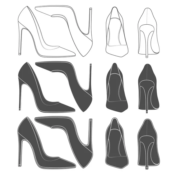 Sada obrázků ženských bot na podpatku — Stockový vektor