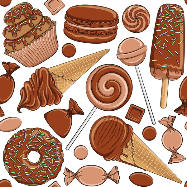 Folytonos vector mintás csokoládé édességek — Stock Vector