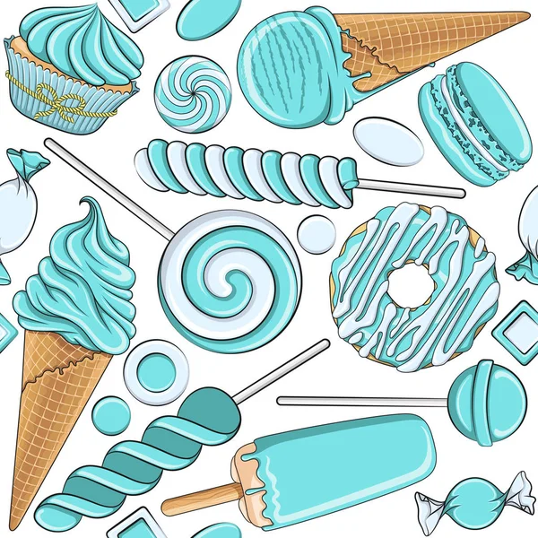 Seamless pattern with blue and white sweets — Stock Vector