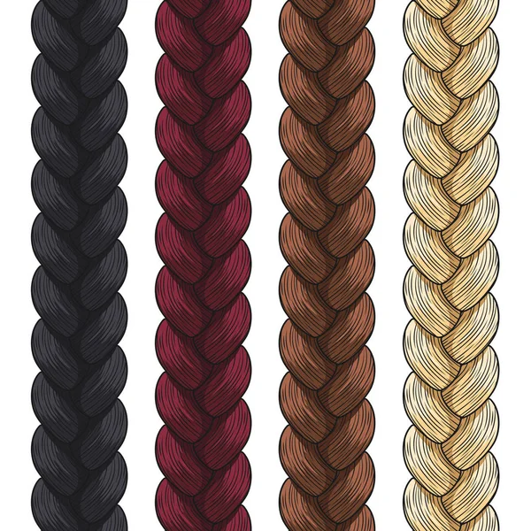 Conjunto de trenzas de color vectorial. Patrones sin costura . — Vector de stock