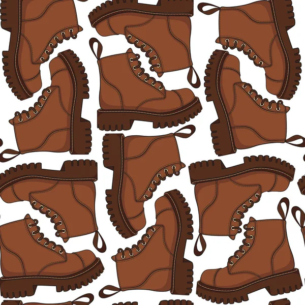 Color vector seamless pattern with brown boots. — Stock Vector