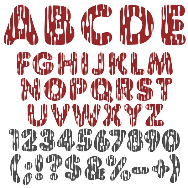 Alphabet, Buchstaben, Zahlen und Zeichen mit Tropfen. isolierte Vektorobjekte. — Stockvektor