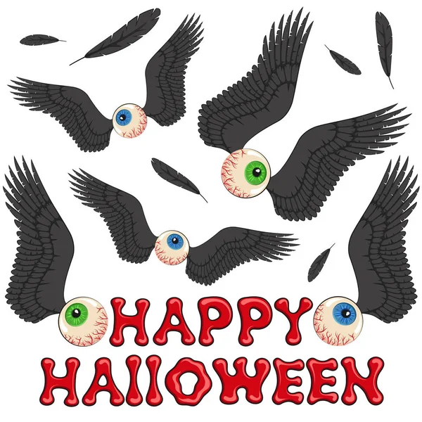 Fröhliches Halloween, Hintergrund mit Augen und Flügeln. farbige vektorisolierte Objekte. — Stockvektor