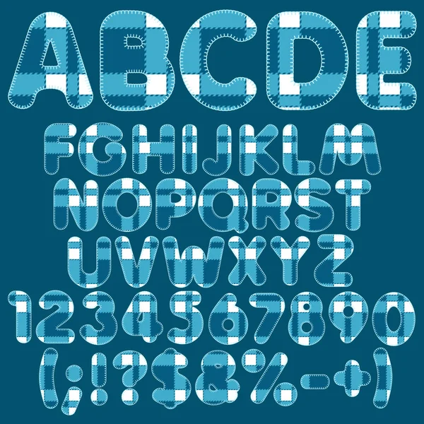 Alphabet, lettres, chiffres et signes en feutre bleu. Objets isolés . — Image vectorielle