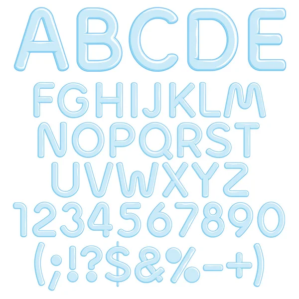 Alphabet, Buchstaben, Zahlen und Zeichen aus Eis. isolierte Objekte. — Stockvektor