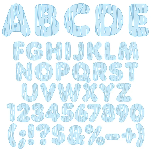 Alphabet Lettres Chiffres Signes Provenant Gouttes Eau Objets Vectoriels Isolés — Image vectorielle