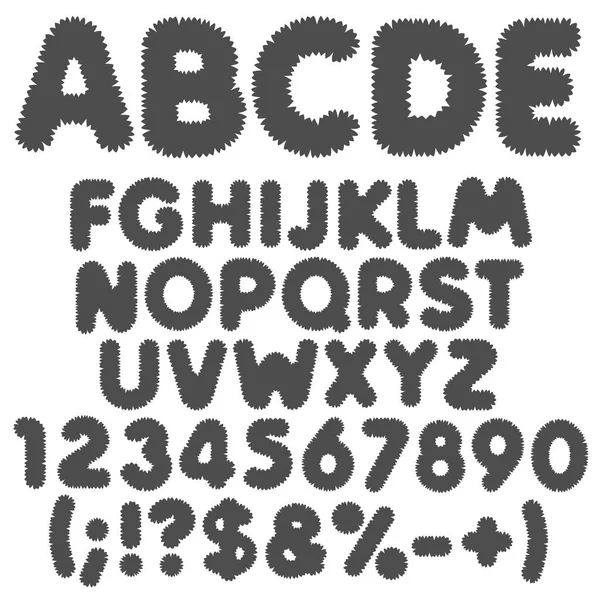 Shaggy Alfabeto Blanco Negro Letras Números Signos Objetos Vectoriales Aislados — Vector de stock