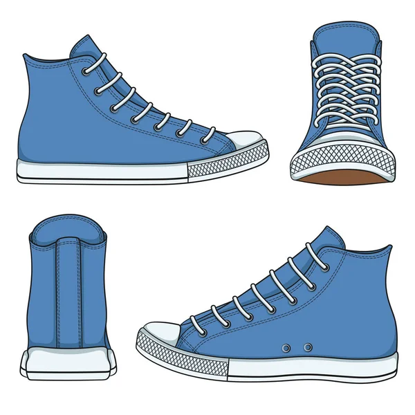 Set Illustrations Blue Sneakers Isolated Vector Objects White Background — Stock Vector