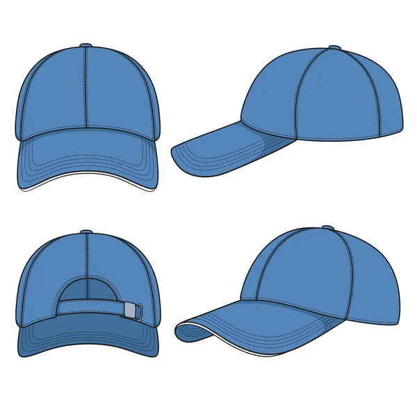 Set Illustrazioni Colori Con Cappellino Baseball Blu Oggetti Vettoriali Isolati — Vettoriale Stock