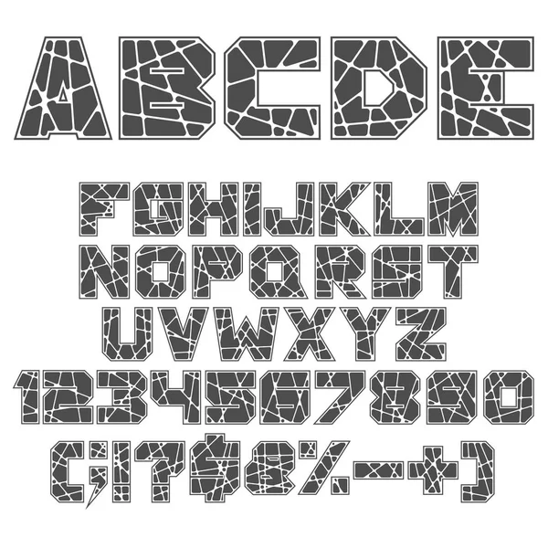 Alphabet Noir Blanc Chiffres Signes Objets Vectoriels Isolés Sur Fond — Image vectorielle