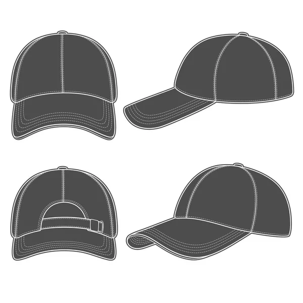 Set Black White Illustrations Baseball Cap Isolated Vector Objects White — Stock Vector