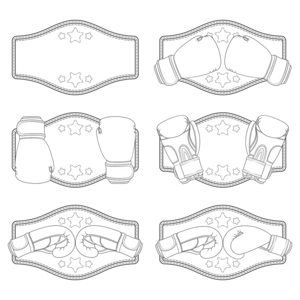 Schwarzweiß Illustrationen Mit Boxhandschuhen Und Siegergürtel Isolierte Vektorobjekte Auf Weißem — Stockvektor