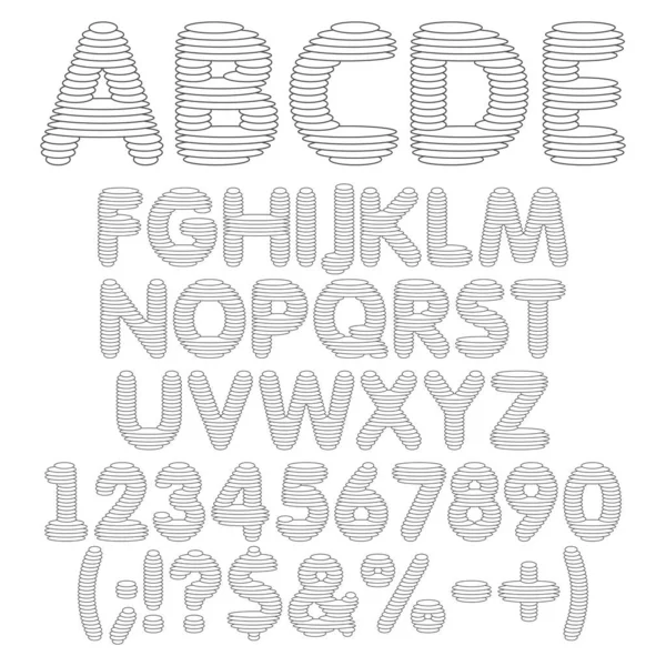 Black White Alphabet Letters Numbers Signs Layers Set Vector Isolated — Stock Vector