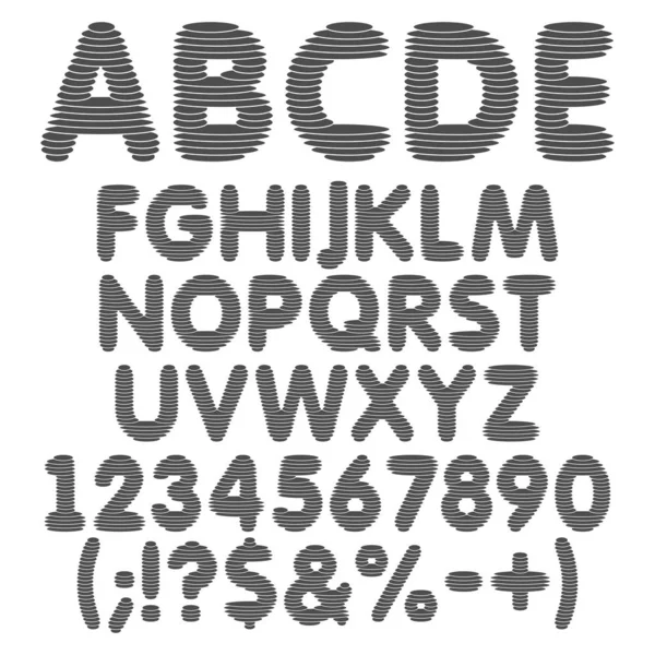 Zwart Wit Alfabet Letters Cijfers Tekens Uit Ronde Lagen Set — Stockvector