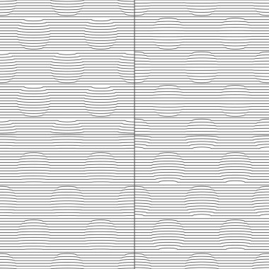 Çemberleri ve çizgileri olan kusursuz desenler. Üç boyutlu efektli siyah ve beyaz vektör arkaplanları.