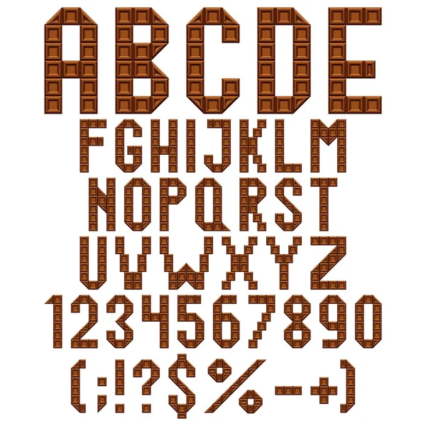 Chocolate Alphabet Letters Numbers Signs Set Isolated Vector Objects White — 스톡 벡터