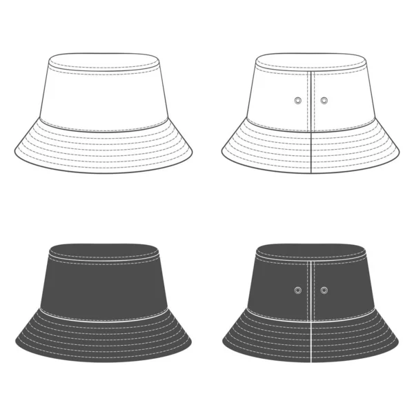 Set Black White Illustrations Panama Hat Isolated Vector Objects White — 스톡 벡터