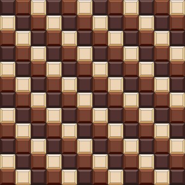 Çikolata küpleri ve fayanslarla kusursuz desen. Vektör renk arkaplanı.