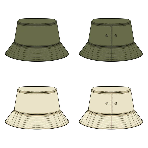 カーキパナマ帽子とカラーイラストのセット 白い背景に独立したベクトルオブジェクト — ストックベクタ
