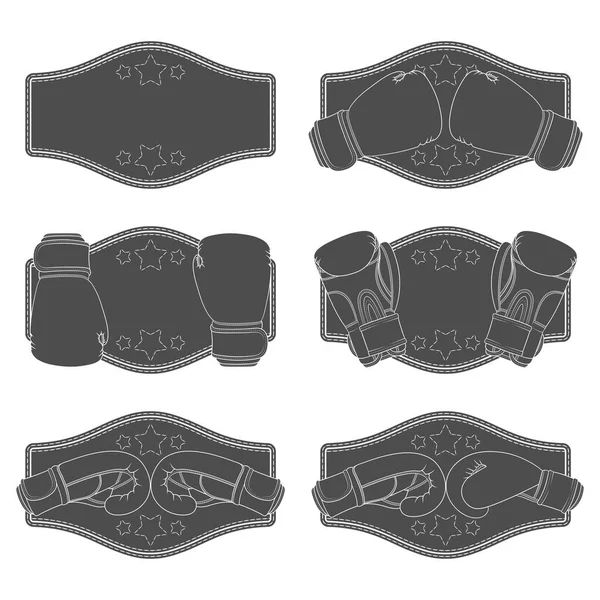 Set Illustrazioni Bianco Nero Con Guanti Boxe Cintura Vincente Oggetti — Vettoriale Stock