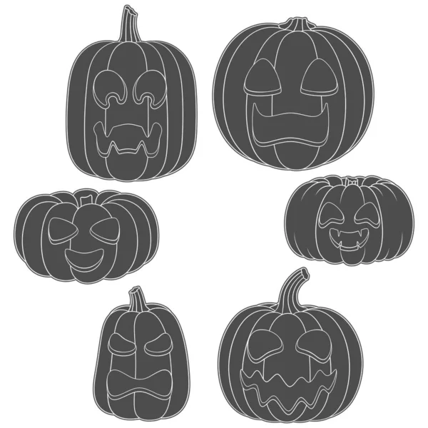 Set Aus Schwarz Weißen Kürbissen Mit Geschnitzten Gesichtern Für Halloween — Stockvektor
