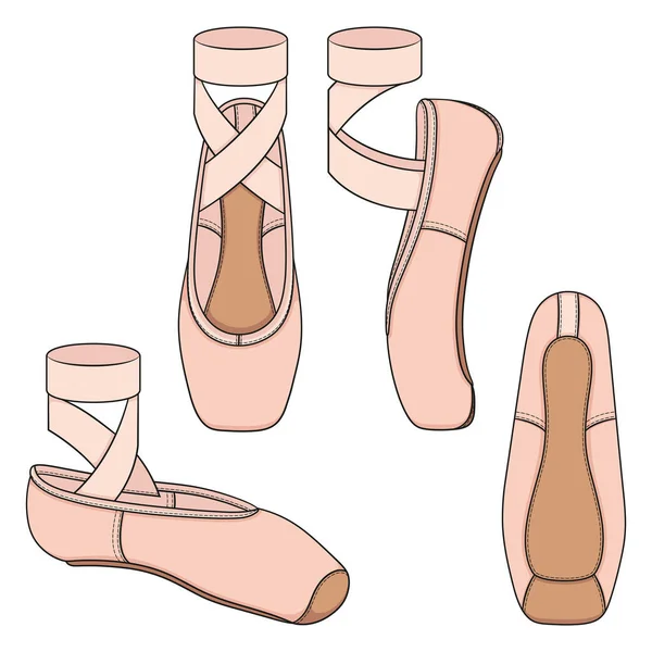 Conjunto Ilustraciones Color Con Zapatos Puntiagudos Zapatos Ballet Objetos Vectoriales — Archivo Imágenes Vectoriales