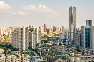 Gün ışığında Chengdu şehir havadan görünümü