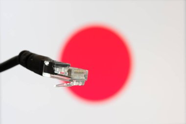 Ethernet kablosu ile arka planda Japon bayrağı