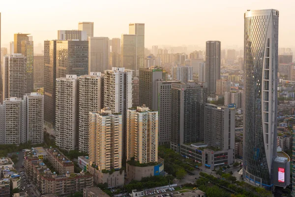 Chengdu downtown skyline aerial view at sunset — Stock Photo, Image