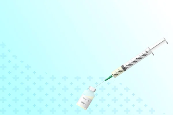 Şırıngalı Covid-19 aşısı 3 boyutlu vektör çizimi — Stok Vektör