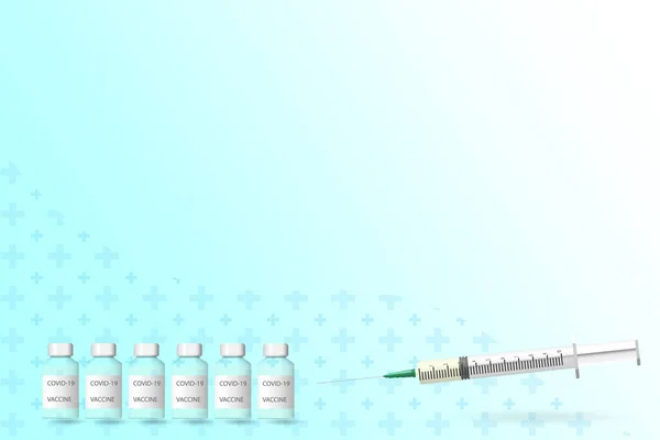 Covid-19 aşısı. 3 boyutlu şırınga ile 6 doz. — Stok Vektör