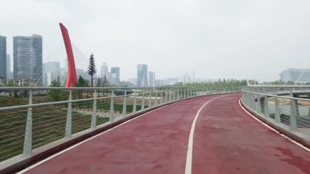 Vista del Centro Global desde la Vía Verde de TianFu — Vídeo de stock