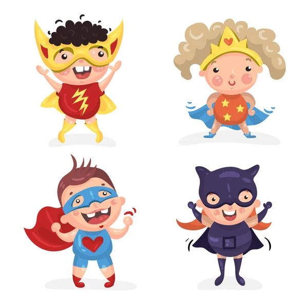Симпатичные дети-супергерои Векторная Графика