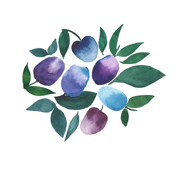美丽明亮的李子紫色蓝色水彩 — 图库照片